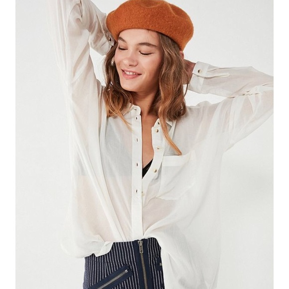 sheer oversized button up shirt